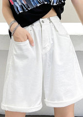 Handmade White High Waist Denim Wide Leg hot pants