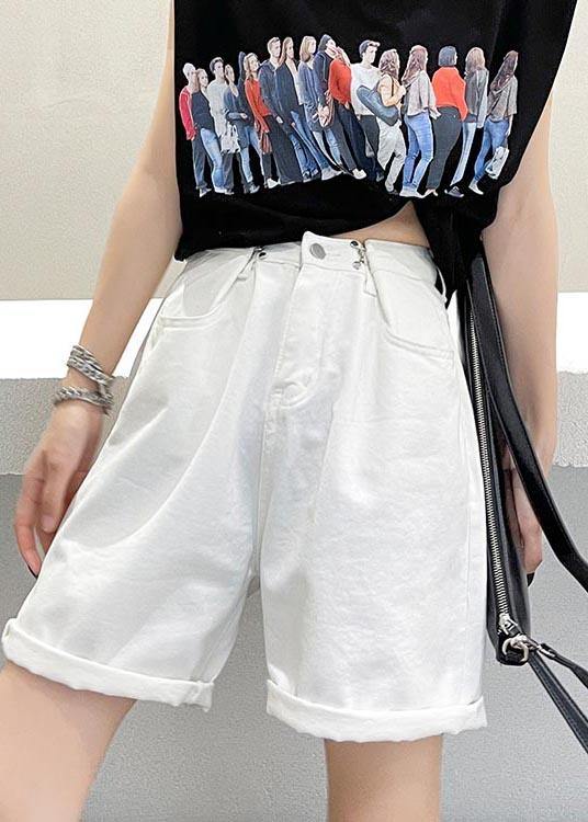 Handmade White High Waist Denim Wide Leg hot pants