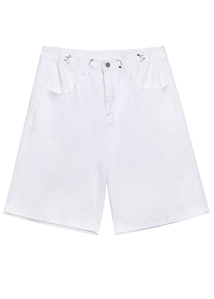 Handmade White High Waist Denim Wide Leg hot pants