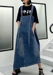 Handmade denim blue cotton sleeveless pockets cotton robes Dresses