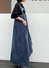 Handmade denim blue cotton sleeveless pockets cotton robes Dresses