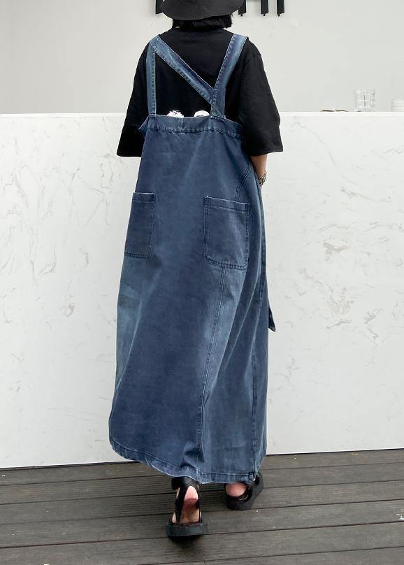 Handmade denim blue cotton sleeveless pockets cotton robes Dresses