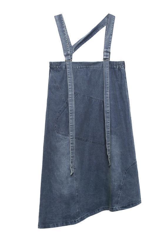 Handmade denim blue cotton sleeveless pockets cotton robes Dresses