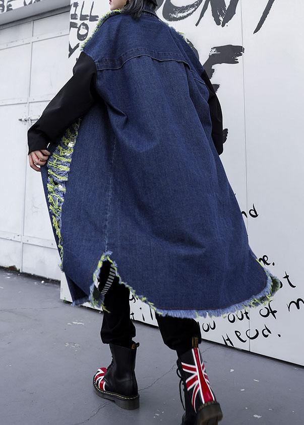 Handmade denim blue patchwork sleeve fine coats Photography Hollow Out fall coats