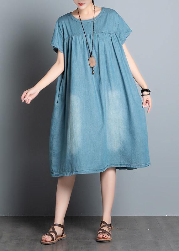 Handmade denim blue quilting clothes o neck patchwork daily Dress