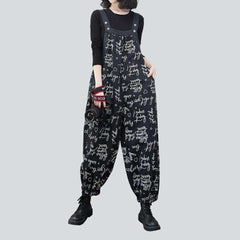 Handwriting printed women denim overall