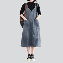 Sleeveless vintage long denim dress