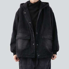 Denim bomber with black hood