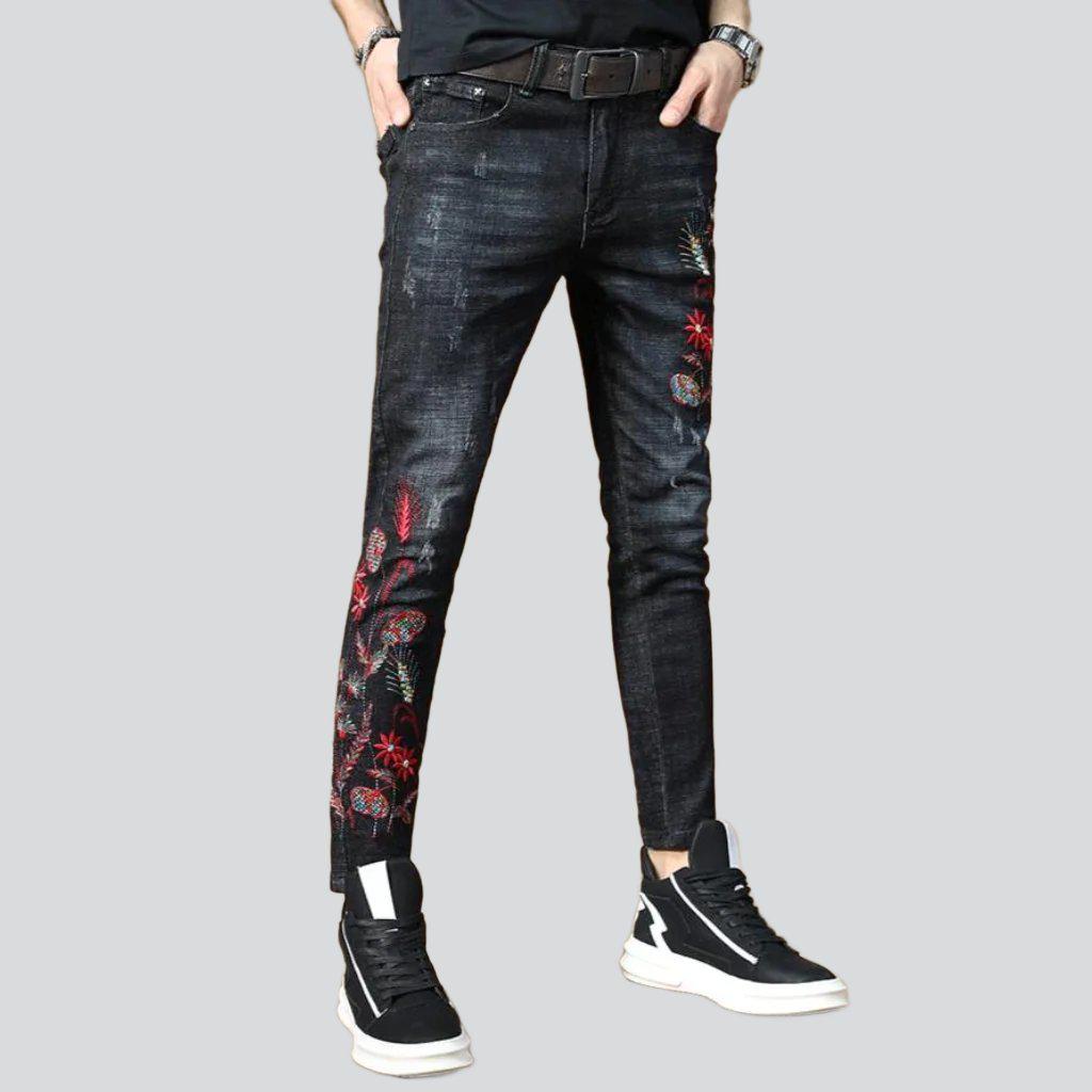 Rote Skinny Jeans mit Stickerei für Herren