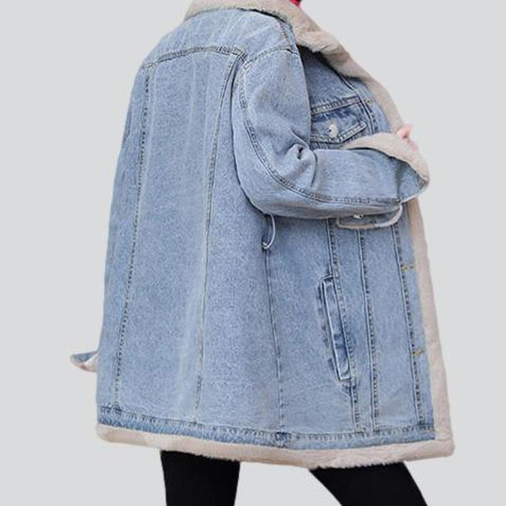 Mini denim coat with fur