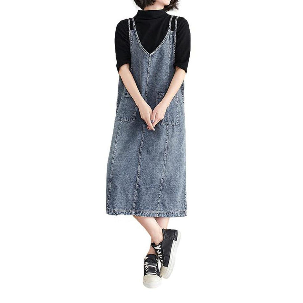 Sleeveless vintage long denim dress