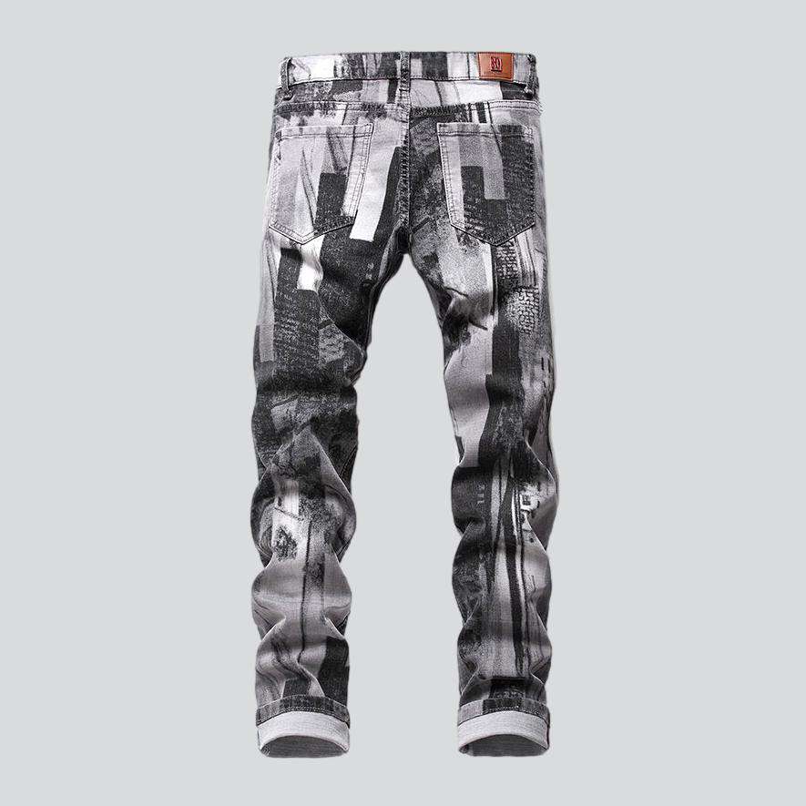 Grey print jeans for men