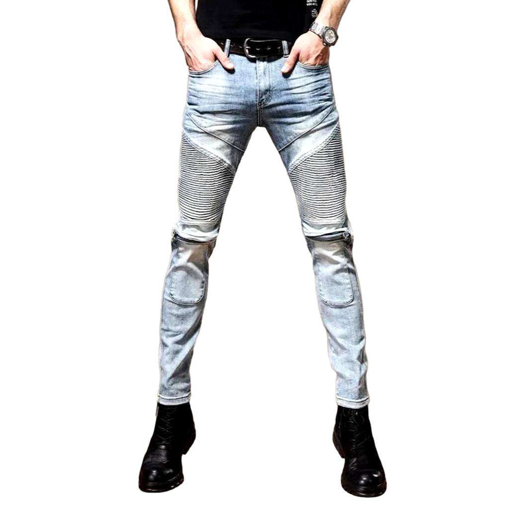 Light blue stylish biker jeans