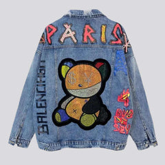 Bear & inscriptions print denim jacket