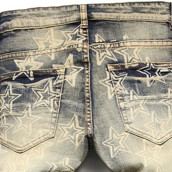 Vaqueros vintage con estampado de estrellas para hombre