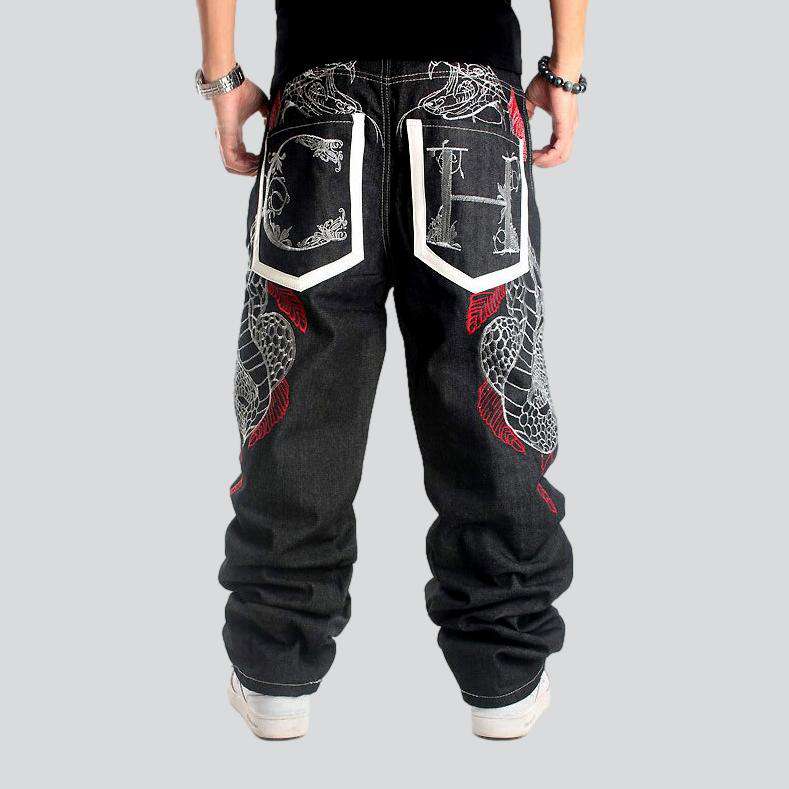 Hip-hop snake embroidery jeans