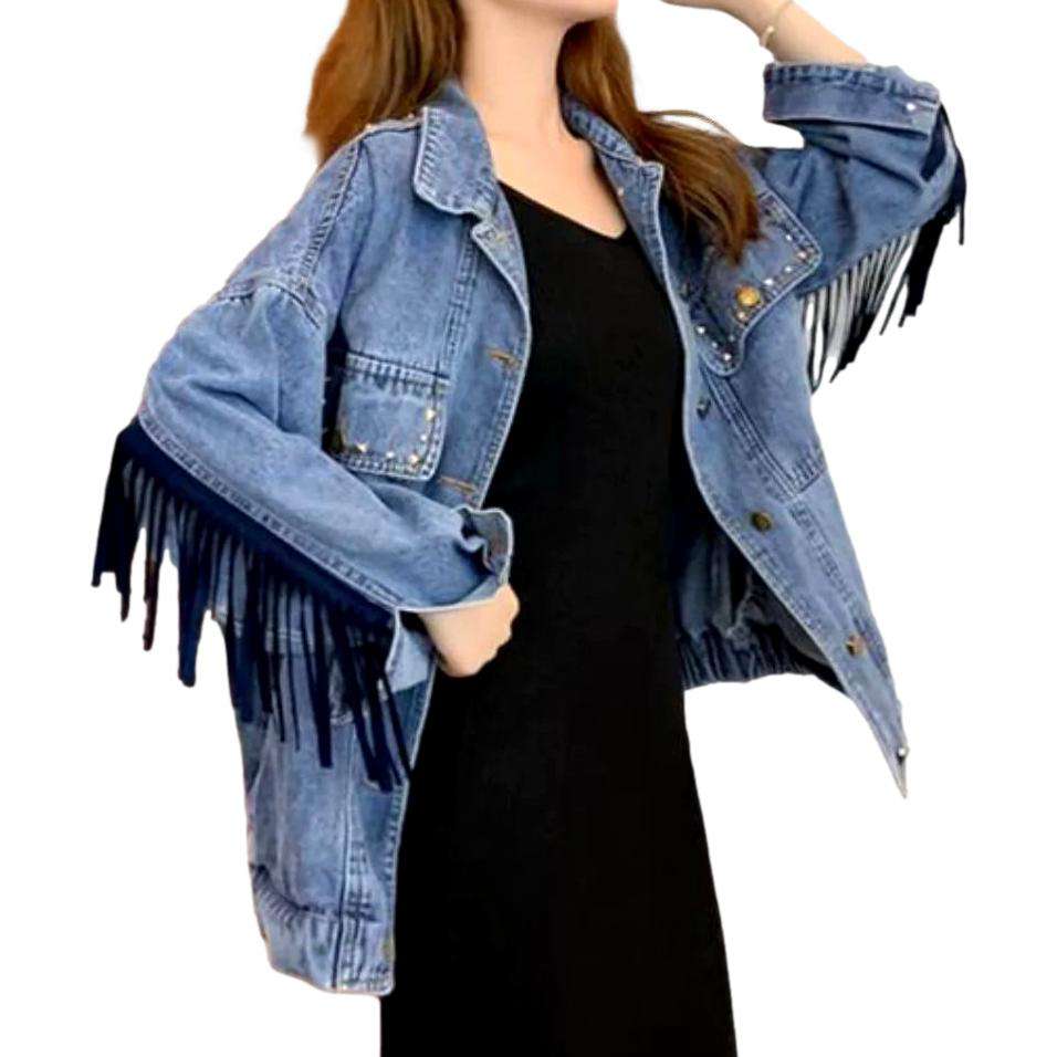 Boho fringe women denim jacket