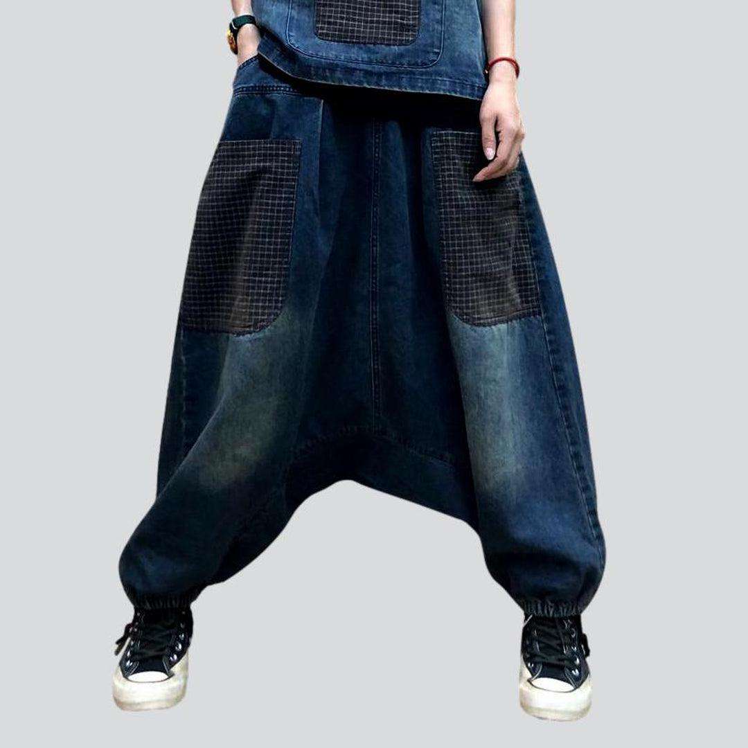 Dark patchwork harem denim pants