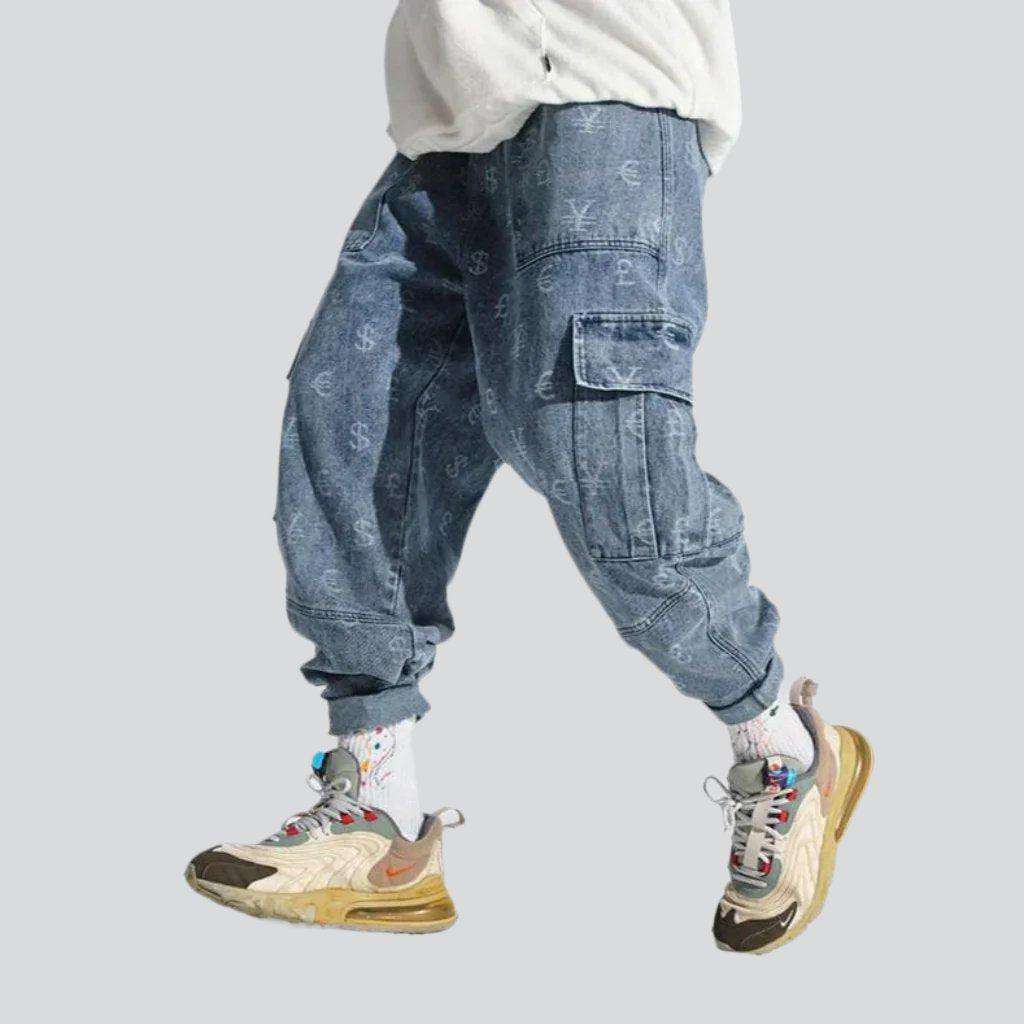 Currency print cargo baggy jeans