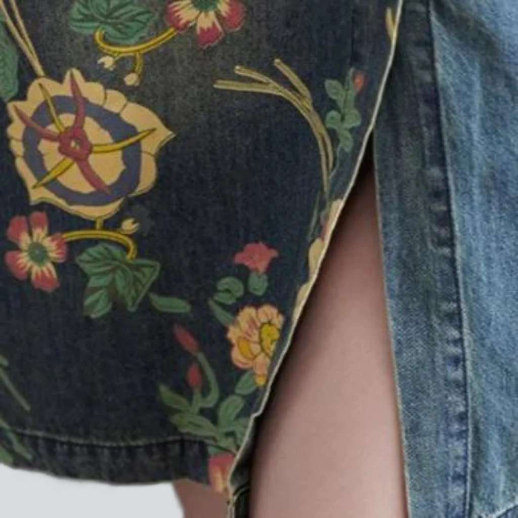 Half floral print denim jumpsuit