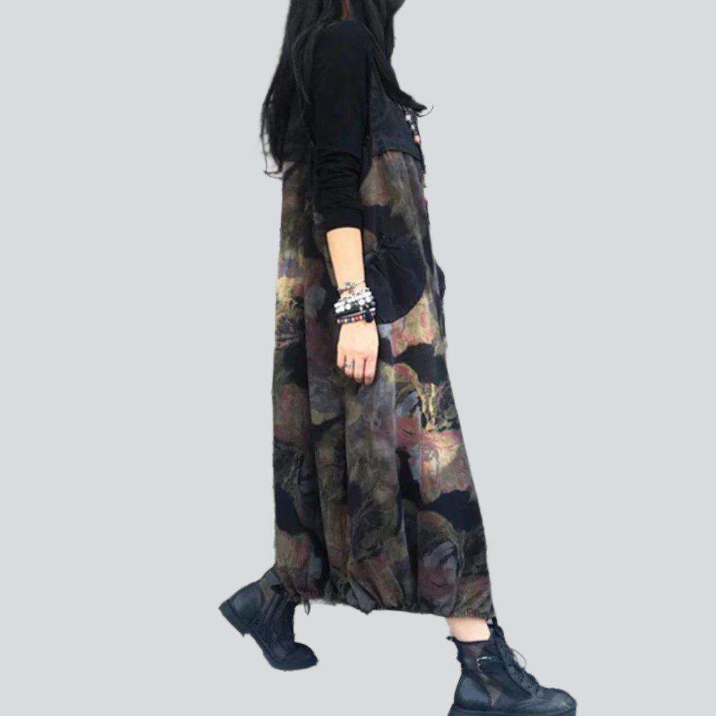 Dark flower print denim jumpsuit