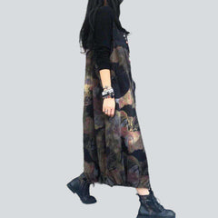 Dark flower print denim jumpsuit