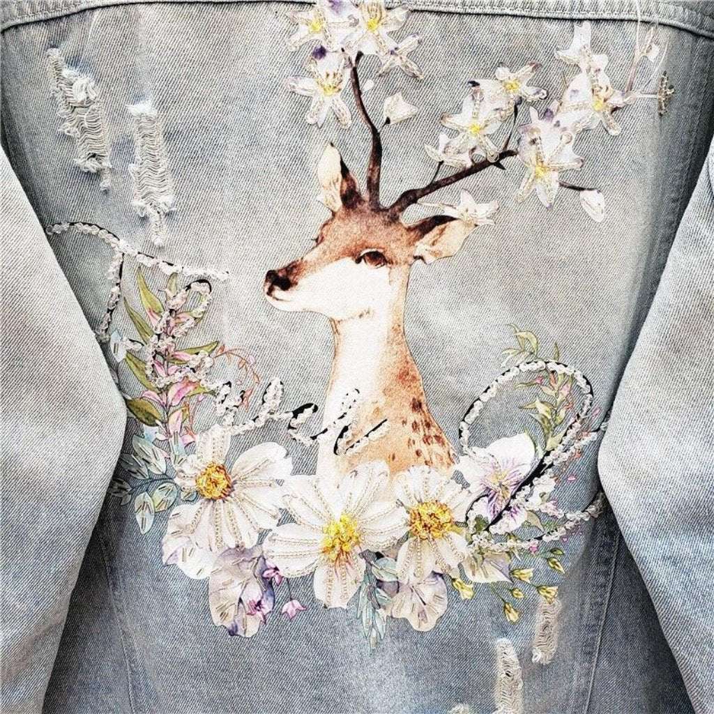 Deer embroidery women denim jacket