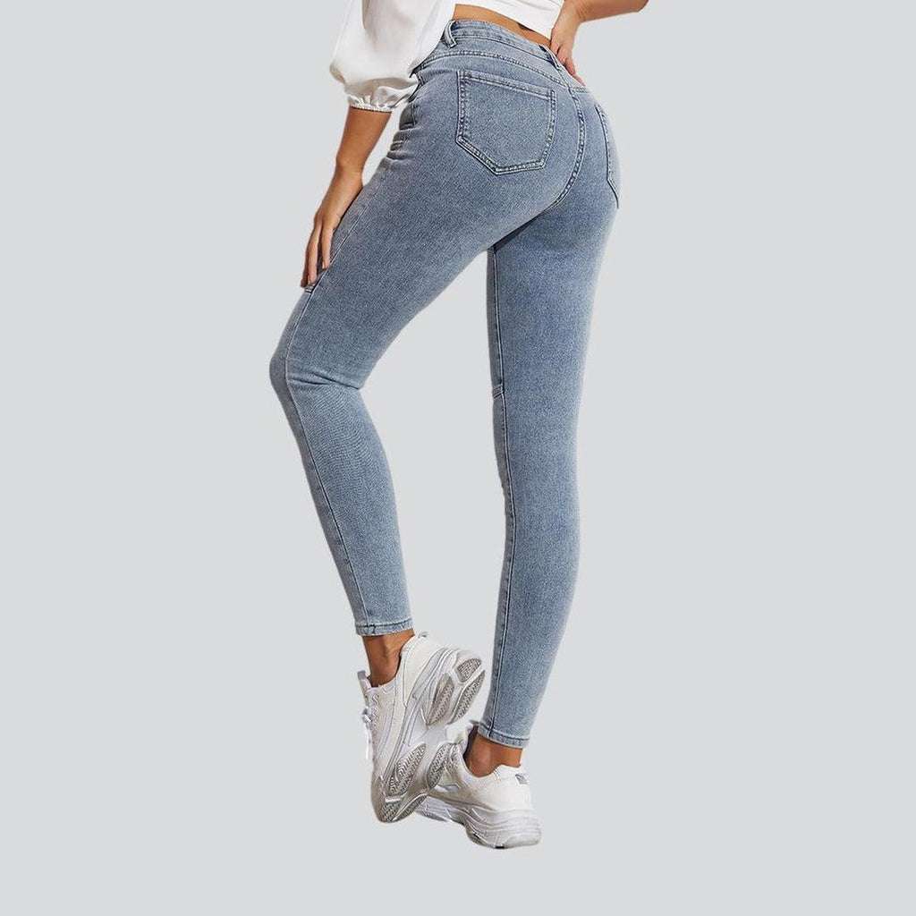 Exposed button skinny women jeans