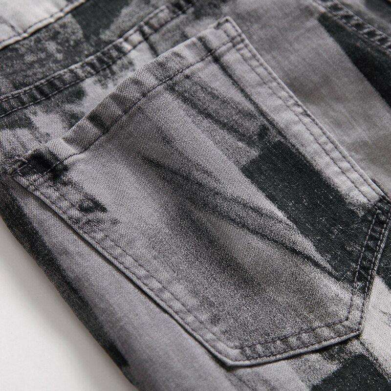 Grey print jeans for men