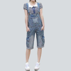 Knee-length cargo denim romper