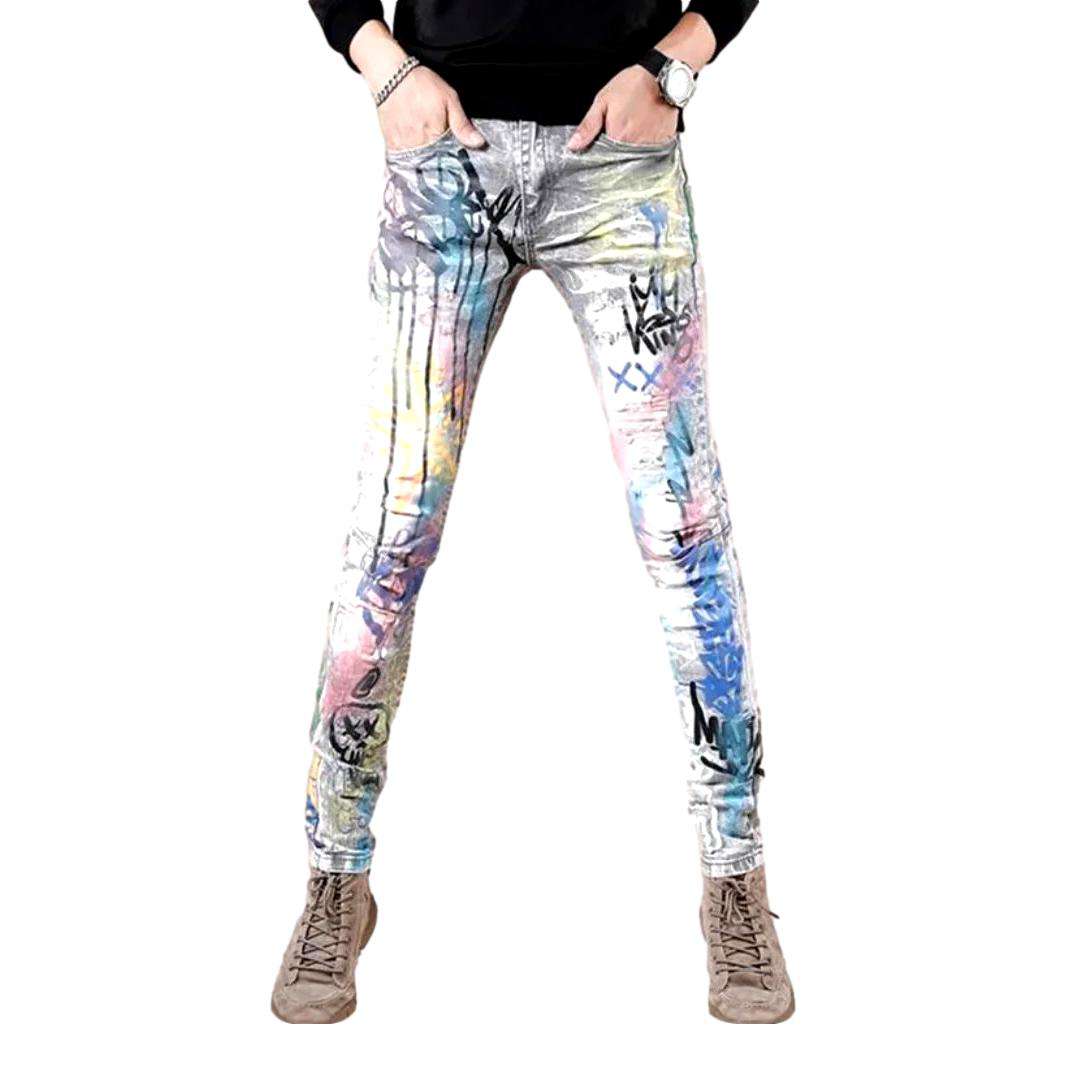 Bright color print men jeans