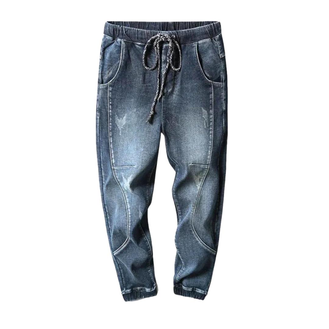 Stonewashed winter men denim joggers