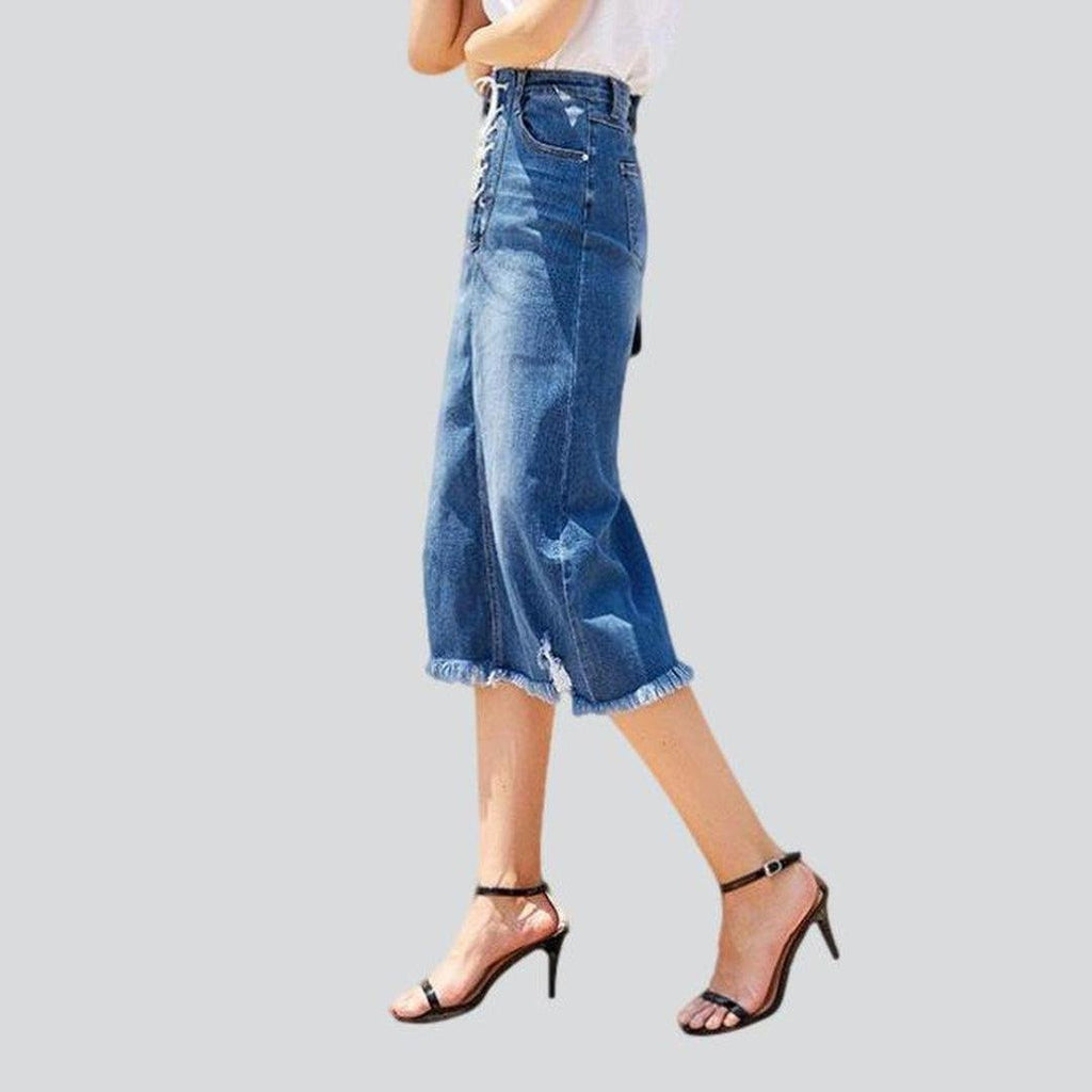 Midi-Jeansrock mit Used-Saum