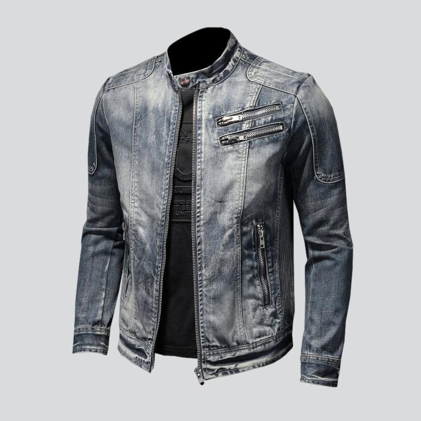 Biker-Jeansjacke im Vintage-Waschstil