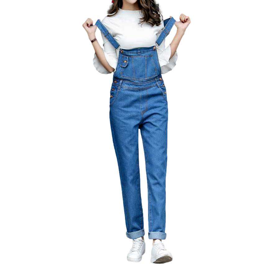 Blue unrubbed women denim jumpsuit