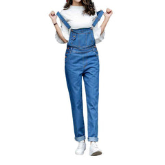 Blue unrubbed women denim jumpsuit