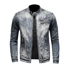 Biker-Jeansjacke im Vintage-Waschstil