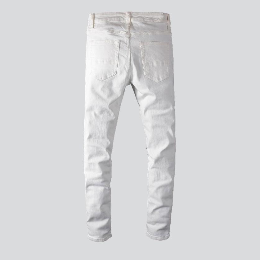 White crystal patchwork men jeans