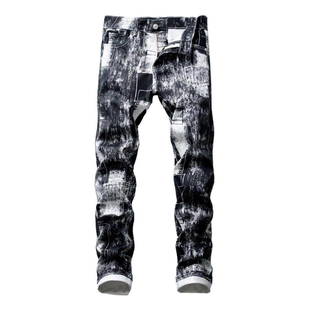 Graue Jeans mit Gemälde-Print für Herren