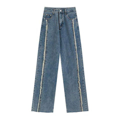 Embroidered seams women baggy jeans