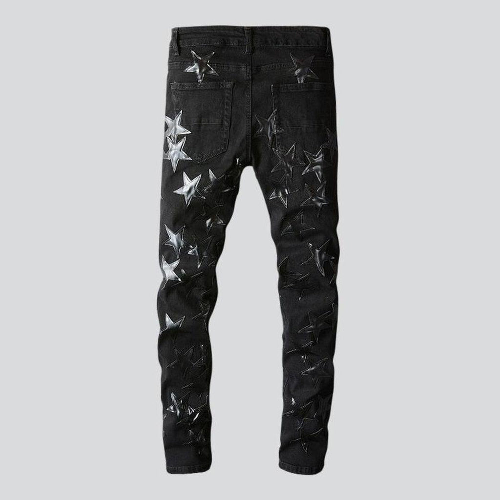 Stars embroidery men black jeans