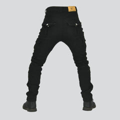 Winter black men biker jeans