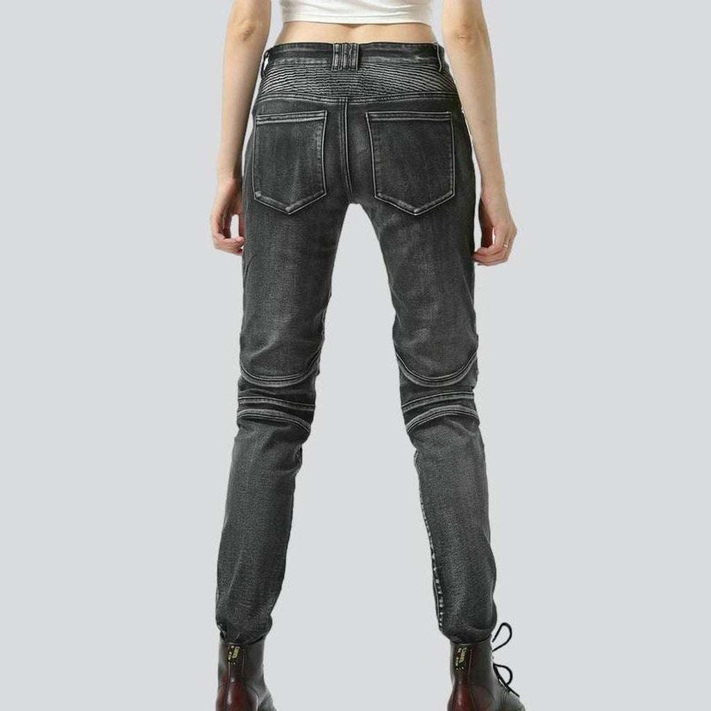 Grey women biker jeans