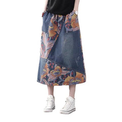 Patchwork painted women denim skirt