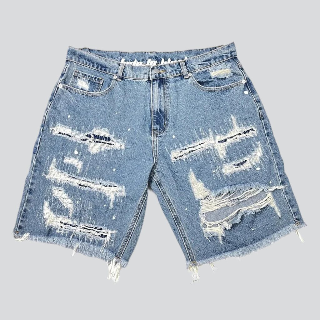 Painted baggy distressed denim shorts