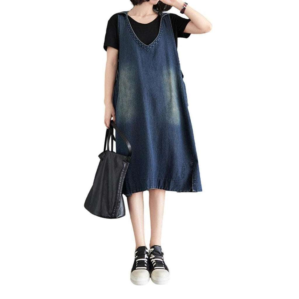 Hooded knee-length denim dress