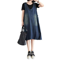 Hooded knee-length denim dress