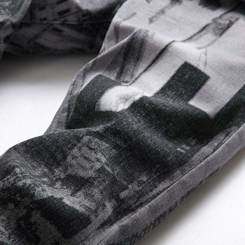 Grey print jeans for men