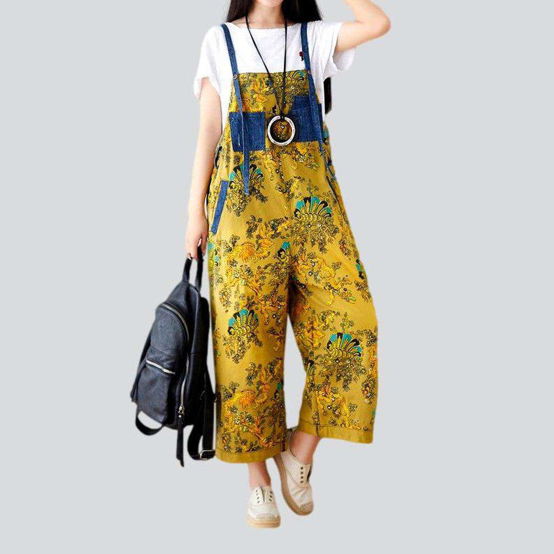 Chinese ornament women denim jumpsuit