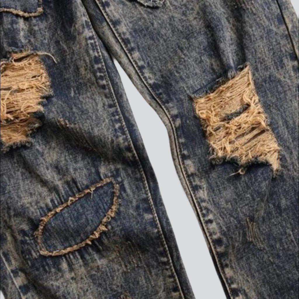 Vintage ripped patched men jeans